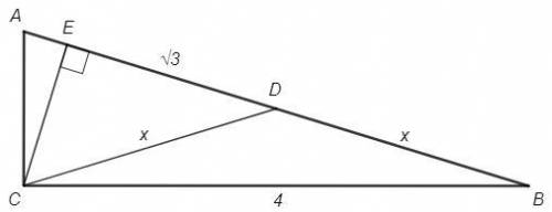 60 ! в треугольнике acb (c=90°) ce перпендикулярно ab, cd - медиана. cb=4, ed = корень из 3. найти у