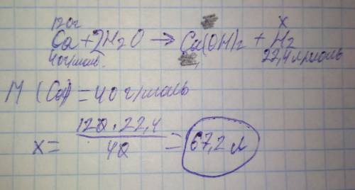 Определите объём газа (н.у)выделяющегося при взаимодействии 120 г са с водой