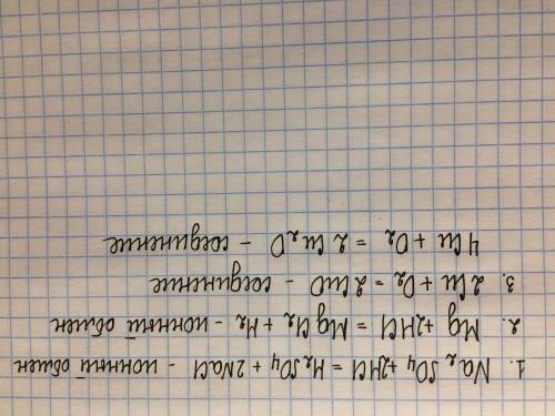 Составьте уравнения реакций и укажите тип этих реакций : 1)na^2so^4+hcl= 2)mg+hcl= 3)cu+o^2=