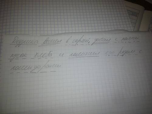 Сделать. грамматическое . дедушка вошёл в сарай, достал с полки кусок хлеба и положил его рядом с по