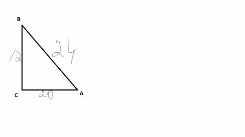 Впрямоугольном треугольнике со сторонами 12 см, 24 см и 20 см найдите меньший угол
