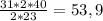 \frac{31*2*40}{2*23} = 53, 9