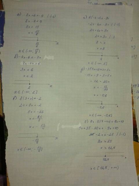 Сразу говорю, знак больше или равно у меня обозначен так > = -8х + 6> -9 -4х-6< = -7х 8(3