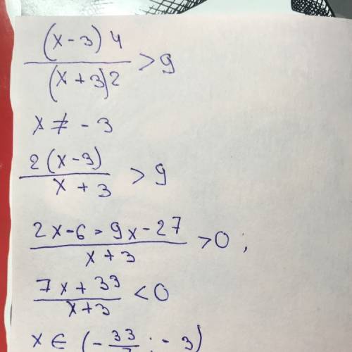 Решить. надо (x-3)^4/(x+3)^2> 9