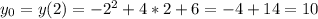 y_{0} = y( 2) = - 2^{2} + 4*2 + 6 = - 4 + 14 = 10