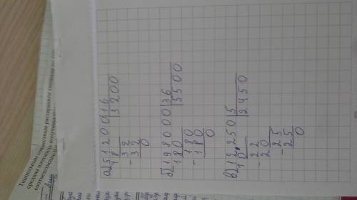 Выполните деление столбиком. а)512: 0,16,, б) 198: 0,036, в)12,25: 0,005,, г)15ц,3: 0,015,, д)81,2: