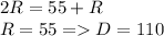 2R=55+R\\ R=55 = D=110