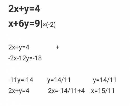 Тема: системы двух линейных уравнений с двумя переменными. решите а)2х+у=4 б)х+6у=9