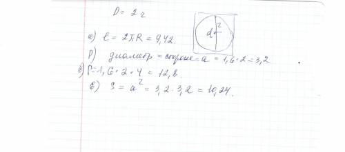 Вквадрат вписан круг радиус которого равен 1,6 см найдите: а) длину окружности , б) периметр квадрат