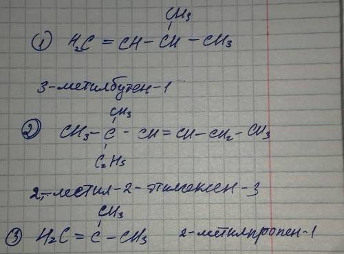 Назвіть за міжнародною номенклатурою вуглеводні 1. ch = c-ch(ch3)-ch3 2. ch3-c(ch3)(c2h5)-ch=ch-ch2-