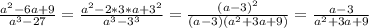 \frac{a^2-6a+9}{a^3-27}= \frac{a^2-2*3*a+3^2}{a^3-3^3}= \frac{(a-3)^2}{(a-3)(a^2+3a+9)}= \frac{a-3}{a^2+3a+9}