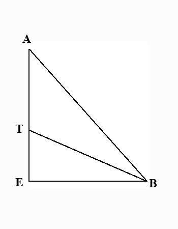 Впрямоугольном треугольнике abe с прямым углом e проведена биссектриса bt , причём at=15,te=12.найди