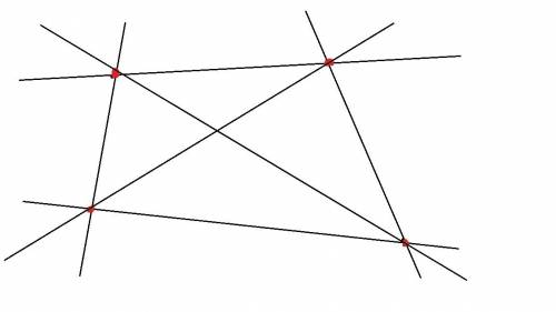 Имеются 4 точки никакие три из которых не лежат на одной прямой.через каждые две из этих точек прове
