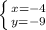 \left \{ {{x=-4} \atop {y=-9 }} \right.