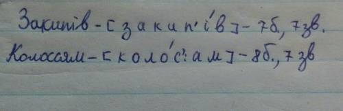 Фонетична транскрипція слів: закипів,колоссям