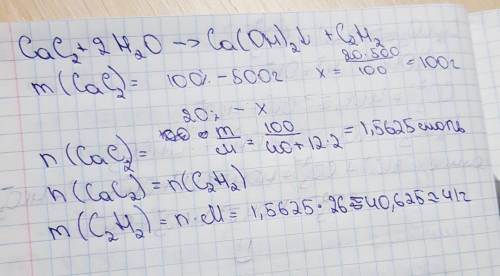 Количество технической массы карбида кальция составляет 500 г, а вес суспензии в ней составляет 20%,