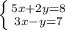 \left \{ {{5x+2y=8} \atop {3x-y=7}} \right.