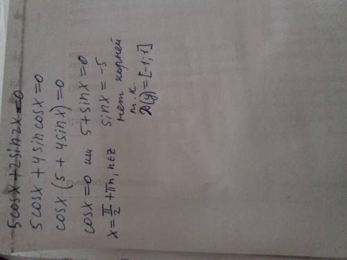 Найдите наибольший отрицательный корень уравнения: 5cos x+2sin 2x=0.
