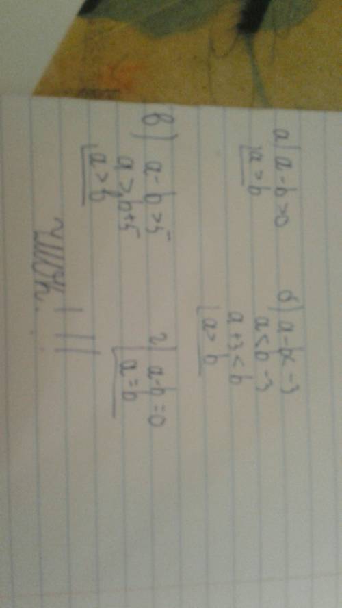 50 сравните числа a и b, если: а) a – b > 0 б) a – b < -3; в) a – b > 5 г) a – b = 0