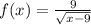 f(x)=\frac{9}{\sqrt{x-9}}