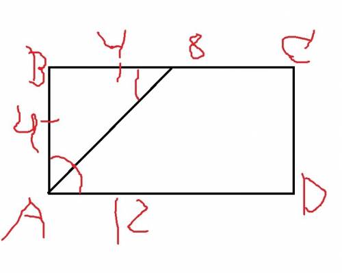 Биссектриса угла а прямоугольника авсd пересекает сторону вс в точке к, вк = 4 см, кс = 8 см. найдит