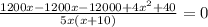 \frac{1200x-1200x-12000+4 x^{2} +40}{5x(x+10)}=0