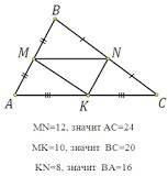 Средняя линия треугольника. теорема о средней линии треугольника