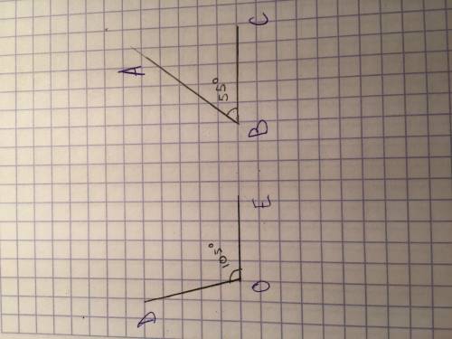 Постройте углы abc и doe,если угол abc=55 o гр ,и угол doe=105 o гр начертите в тетрадке)