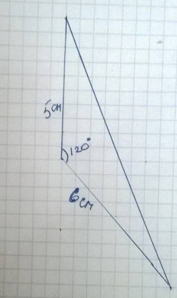 Постройте трекгольник 5см и 4 см и углу между ними 120 градусов