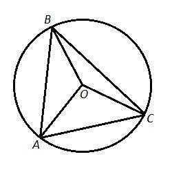 Трикутник abc вписаний в коло так, що сторону ав видно з центра кола під кутом 100°, а сторону вс пі