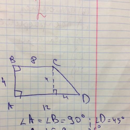Втрапеции авсd известно , что bc и ad , угол а =90 градусов , ав = 4 см , вс=8см , аd = 12см . найди
