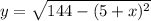 y=\sqrt{144-(5+x)^2}