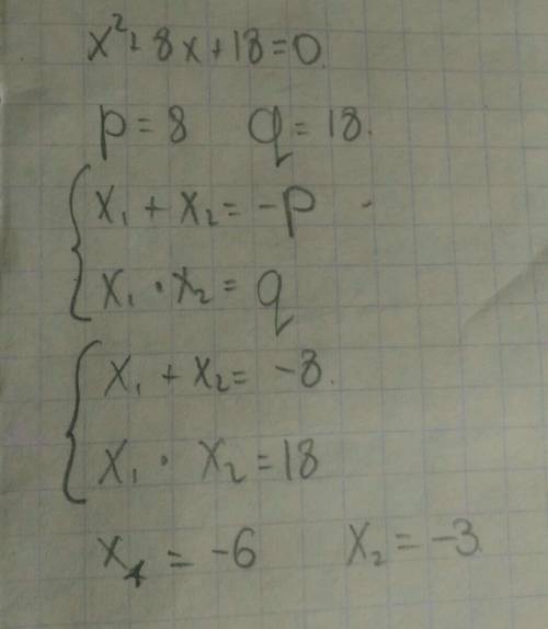 Решите уравнение х^2+8х+18=0 (^ – степень)