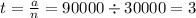 t = \frac{a}{n} = 90000 \div 30000 = 3