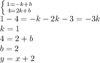 \left \{ {{1=-k+b} \atop {4=2k+b}} \right. \\&#10;1-4=-k-2k&#10;-3=-3k\\&#10;k=1\\&#10;4=2+b\\&#10;b=2\\&#10;y=x+2