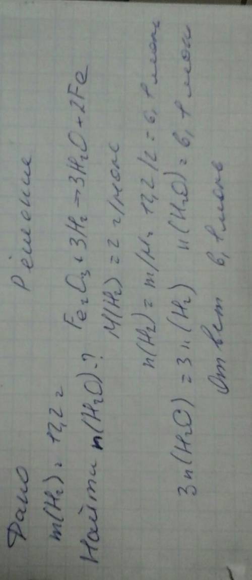 При взаимодействии 12,2 грамм водорода с оксидом железа (iii) fe2o3 + 3h2=3h2o+2fe образуется вода.