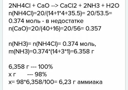 Завтра экзамен! 50 . найдите массу аммиака, который можно получить из смеси 20 гр хлорида аммония с