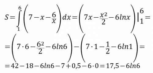 Вычислить площадь фигуры, ограниченной указанными линиями. сделать чертеж. y=6/x; y=7-x решение напи