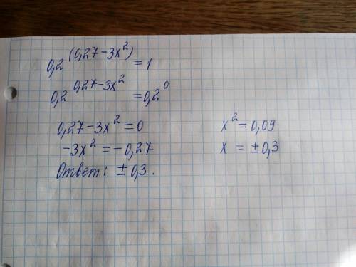 Решите показательное уравнение 0,2^(0,27-3x^2)=1