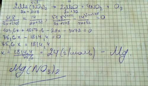 При полном разложении 51,8 г нитрата двухвалентного металла образовался оксид массой 14,0, гр. форму