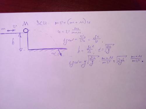 На краю стола высотой h покоится шар массы m. в него попадает и застревает пуля массы m, летевшая го
