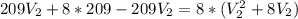 209V_{2}+8*209-209V_{2}=8*( V_{2}^{2}+8 V_{2} )