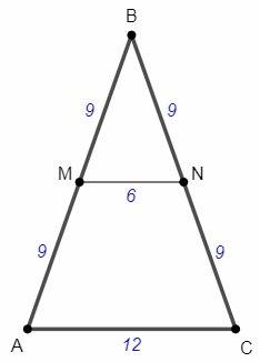 Средняя линия равнобедренного треугольника, параллельная основанию, делит данный треугольник на трап