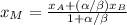 x_{M}=\frac{x_{A}+(\alpha/\beta)x_{B}}{1+\alpha/\beta}