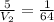 \frac{5}{ V_{2} }= \frac{1}{64}