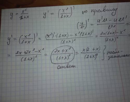 Найдите производную функции: y=x^2/1+x