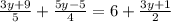 \frac{3y+9}{5}+\frac{5y-5}{4}=6+\frac{3y+1}{2}