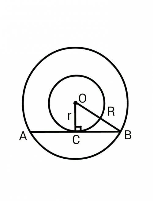 Даны две концентрические окружности. хорда большой окружности имеет длину 40 см и касается меньшей о