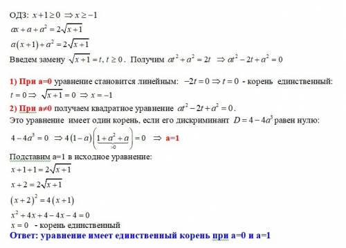 Решить параметр a*x+a+a^2=2*корень из(x+1)