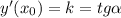 y'(x_0)=k=tg\alpha